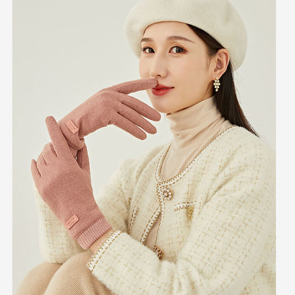 Pink Elegant Women's Wool Blend Winter Gloves - Cozy Fleece-Lined Touchscreen Warmth