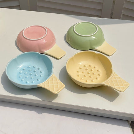 2 Pcs Yellow Adorable Ice Cream Cone Ceramic Slow Feeder Pet Bowl - Fun Anti-Gulp Design for Cats & Dogs