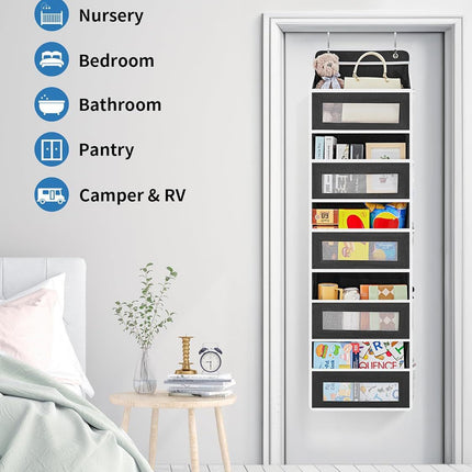 Grey Heavy Duty 5-Tier Over-The-Door Hanging Organizer - Space-Saving Storage with Clear Windows & Mesh Pockets