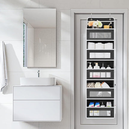 Grey Heavy Duty 5-Tier Over-The-Door Hanging Organizer - Space-Saving Storage with Clear Windows & Mesh Pockets
