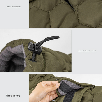 Size XL Olive Green Warm Quilted Dog Winter Coat - Adjustable Fleece-Lined Puffer Vest with Reflective Trim & Leash Port