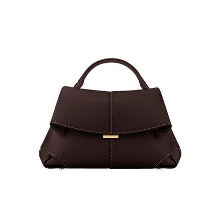 Coffee Elegant Womens Genuine Cowhide Leather Top Handle Satchel - Chic Flap Crossbody Shoulder Bag