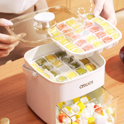 White Innovative Press-Release Ice Cube Maker - Dual Layer Trays & Storage Bin (48 Cubes)
