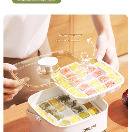 White Innovative Press-Release Ice Cube Maker - Dual Layer Trays & Storage Bin (48 Cubes)