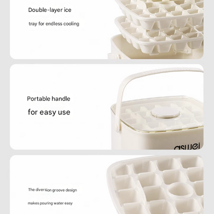 Green Innovative Press-Release Ice Cube Maker - Dual Layer Trays & Storage Bin (48 Cubes)