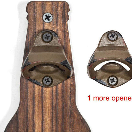Brown Rustic Wooden Wall-Mounted Bottle Opener with Cap Catcher - Vintage Beer Opener for Bar & Kitchen