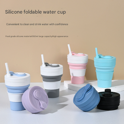 2 Pcs Light Blue 350ml Collapsible Silicone Travel Cup - Portable, Leak-Proof & Food-Grade Drinking Mug with Lid, Insulating Sleeve & Straw