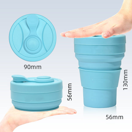 2 Pcs Light Blue 350ml Collapsible Silicone Travel Cup - Portable, Leak-Proof & Food-Grade Drinking Mug with Lid, Insulating Sleeve & Straw