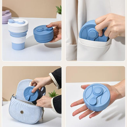 2 Pcs Light Blue 350ml Collapsible Silicone Travel Cup - Portable, Leak-Proof & Food-Grade Drinking Mug with Lid, Insulating Sleeve & Straw