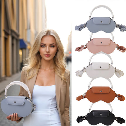 Pink Chic PU Leather Crossbody Storage Bag for Apple AirPods Max - Protective Case with Ruched Fabric Strap & Top Handle
