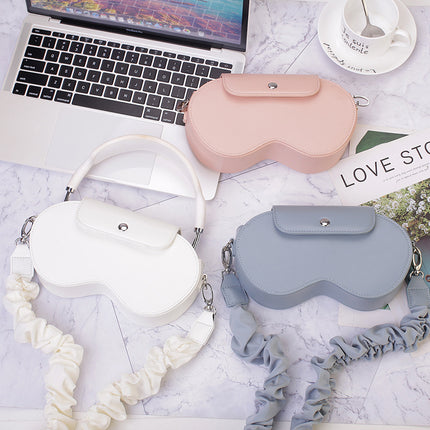 Pink Chic PU Leather Crossbody Storage Bag for Apple AirPods Max - Protective Case with Ruched Fabric Strap & Top Handle