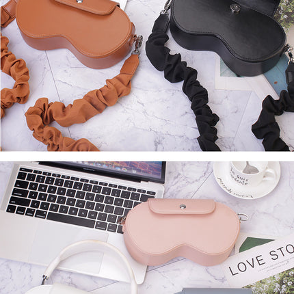 Pink Chic PU Leather Crossbody Storage Bag for Apple AirPods Max - Protective Case with Ruched Fabric Strap & Top Handle