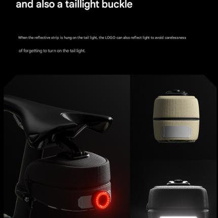 Black Compact Bike Saddle Bag - Quick-Release Water-Resistant Tail Pouch with Reflective Accents
