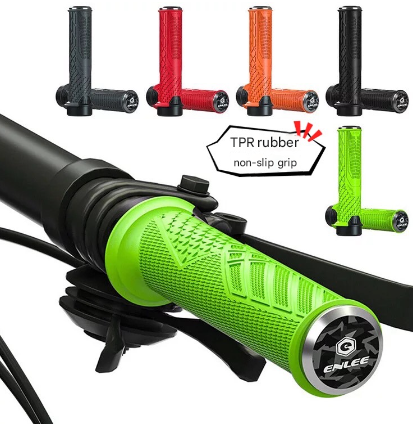 Dark Grey Ergonomic Lock-On Bike Grips - Anti-Slip TPR Rubber, Alloy Rings & Plugs for MTB & Commuter Bikes