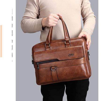 Brown Men's PU Leather Briefcase - Vintage Style Laptop Messenger Bag, Crossbody Satchel for Business & Casual