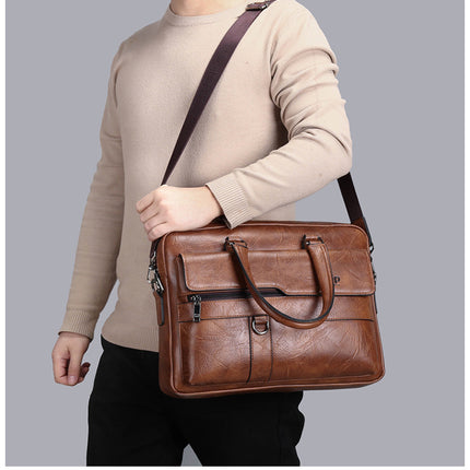 Brown Men's PU Leather Briefcase - Vintage Style Laptop Messenger Bag, Crossbody Satchel for Business & Casual
