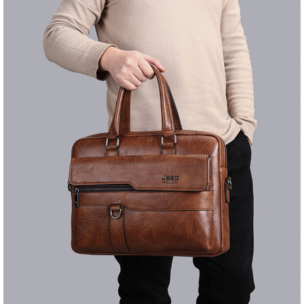 Coffee Men's PU Leather Briefcase - Vintage Style Laptop Messenger Bag, Crossbody Satchel for Business & Casual