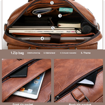 Coffee Men's PU Leather Briefcase - Vintage Style Laptop Messenger Bag, Crossbody Satchel for Business & Casual