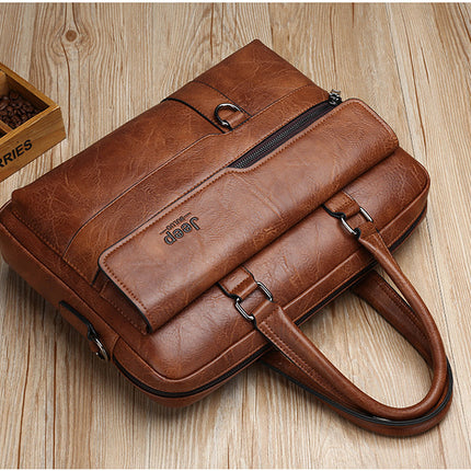 Coffee Men's PU Leather Briefcase - Vintage Style Laptop Messenger Bag, Crossbody Satchel for Business & Casual
