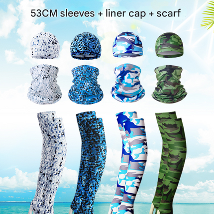 2 Sets Orange Camouflage Cooling UV Protection Set - 2 Skull Cap, 2 Neck Gaiter & 4 Arm Sleeves for Outdoor Sports