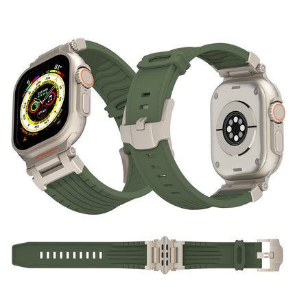 Olive Green Rugged Tactical Silicone Strap for Apple Watch Ultra & Series - Heavy-Duty Metal Clasp