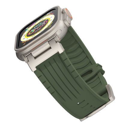 Olive Green Rugged Tactical Silicone Strap for Apple Watch Ultra & Series - Heavy-Duty Metal Clasp
