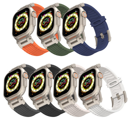 Black Rugged Tactical Silicone Strap for Apple Watch Ultra & Series - Heavy-Duty Metal Clasp
