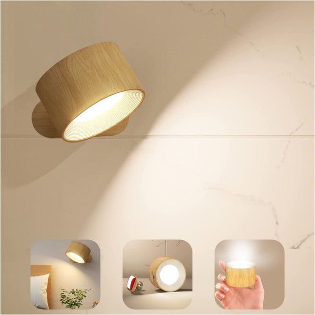 Khaki Wood Grain Rechargeable LED Magnetic Wall Light - Touch Control