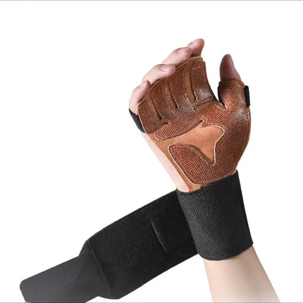 Size XL Dark Brown Premium Cowhide Leather Weightlifting Gloves with Wrist Support - Non-Slip Grip, Breathable Fitness Workout Gloves for Gym, WODs, Dumbbells