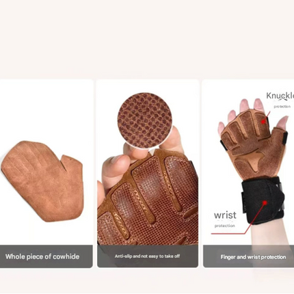 Size XL Dark Brown Premium Cowhide Leather Weightlifting Gloves with Wrist Support - Non-Slip Grip, Breathable Fitness Workout Gloves for Gym, WODs, Dumbbells