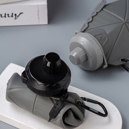Dark Grey and Grey Cup Lid Ultimate Foldable Silicone Water Bottle - Lightweight Leakproof Travel & Sports Hydration - 700ml