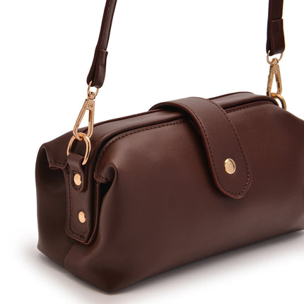 Coffee Chic Vintage Inspired PU Leather Crossbody Bag - Small Frame Doctor Style Purse with Adjustable Strap