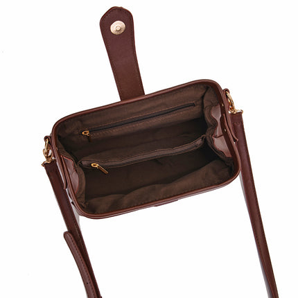 Coffee Chic Vintage Inspired PU Leather Crossbody Bag - Small Frame Doctor Style Purse with Adjustable Strap