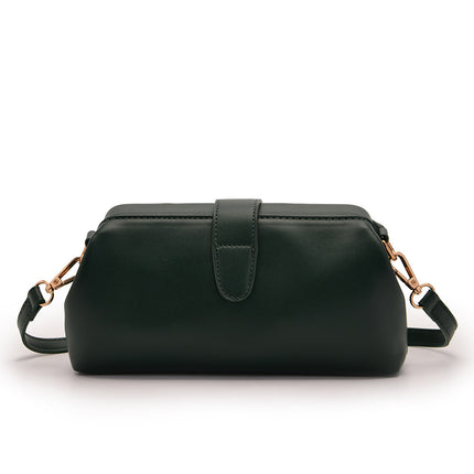 Dark Green Chic Vintage Inspired PU Leather Crossbody Bag - Small Frame Doctor Style Purse with Adjustable Strap