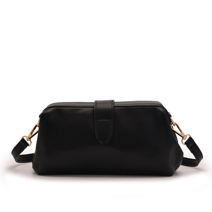 Black Chic Vintage Inspired PU Leather Crossbody Bag - Small Frame Doctor Style Purse with Adjustable Strap