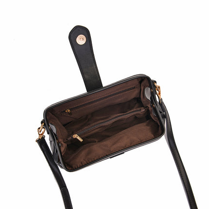 Black Chic Vintage Inspired PU Leather Crossbody Bag - Small Frame Doctor Style Purse with Adjustable Strap