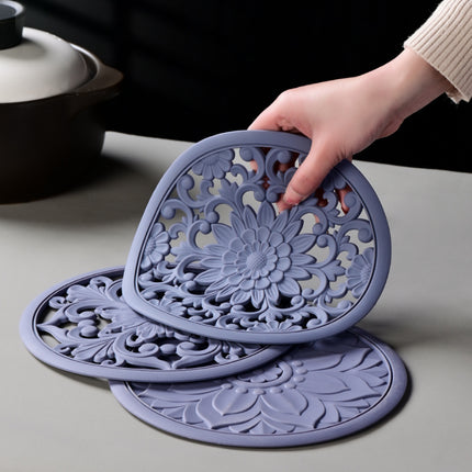 Elegant Floral Silicone Trivet Mat Set (3-Pack, Dark Green) - Heat Resistant, Non-Slip Kitchen Hot Pads & Pot Holders