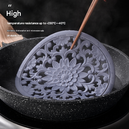 Elegant Floral Silicone Trivet Mat Set (3-Pack, Dark Green) - Heat Resistant, Non-Slip Kitchen Hot Pads & Pot Holders