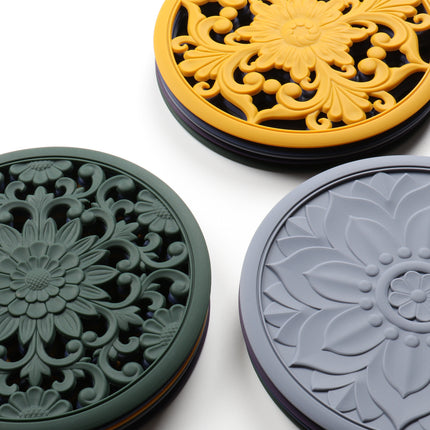 Elegant Floral Silicone Trivet Mat Set (3-Pack, Dark Purple) - Heat Resistant, Non-Slip Kitchen Hot Pads & Pot Holders