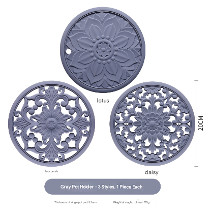 Elegant Floral Silicone Trivet Mat Set (3-Pack, Dark Purple) - Heat Resistant, Non-Slip Kitchen Hot Pads & Pot Holders