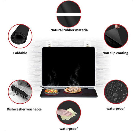 Black Premium Heat Resistant Stovetop Protector Mat - Waterproof, Anti-Slip & Easy Clean Kitchen Guard (42x28cm)