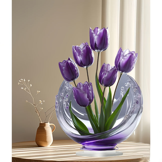 2 Pcs Charming Purple Tulip 2D Acrylic Ornament