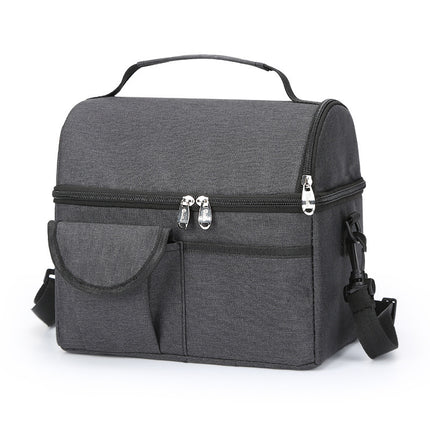 2 Pcs Black Premium Double Layer Insulated Lunch Bag - 8.4L Thermal Cooler Tote with Shoulder Strap