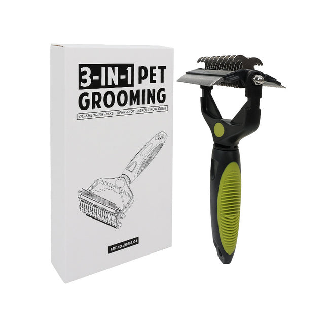 Green and Black Professional 3-in-1 Pet Grooming Tool