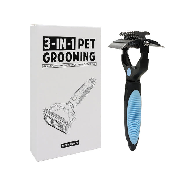 Blue and Black Professional 3-in-1 Pet Grooming Tool
