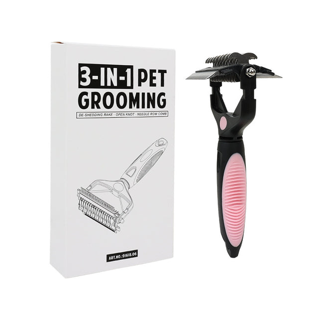 Pink and Black Professional 3-in-1 Pet Grooming Tool