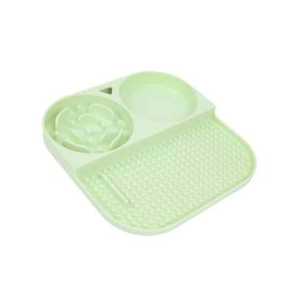 2 Pcs Green 3-in-1 Silicone Pet Slow Feeder & Lick Mat with Water Bowl