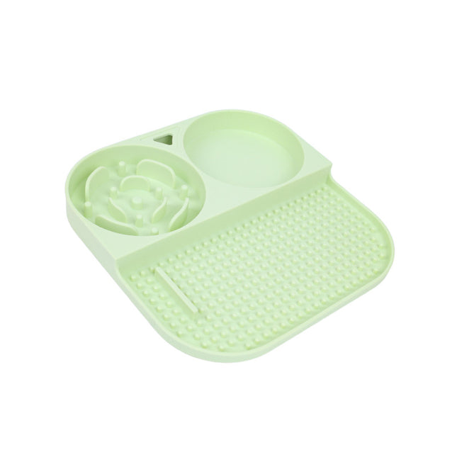 2 Pcs Green 3-in-1 Silicone Pet Slow Feeder & Lick Mat with Water Bowl