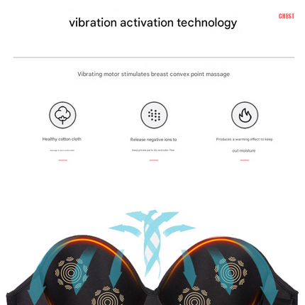Size XXL Black Wireless Electric Breast Massager Bra - 5 Modes Vibration & 3 Heat Levels for Lifting Comfort & Wellness