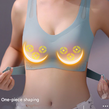 Size L Blue Wireless Electric Breast Massager Bra - 5 Modes Vibration & 3 Heat Levels for Lifting Comfort & Wellness
